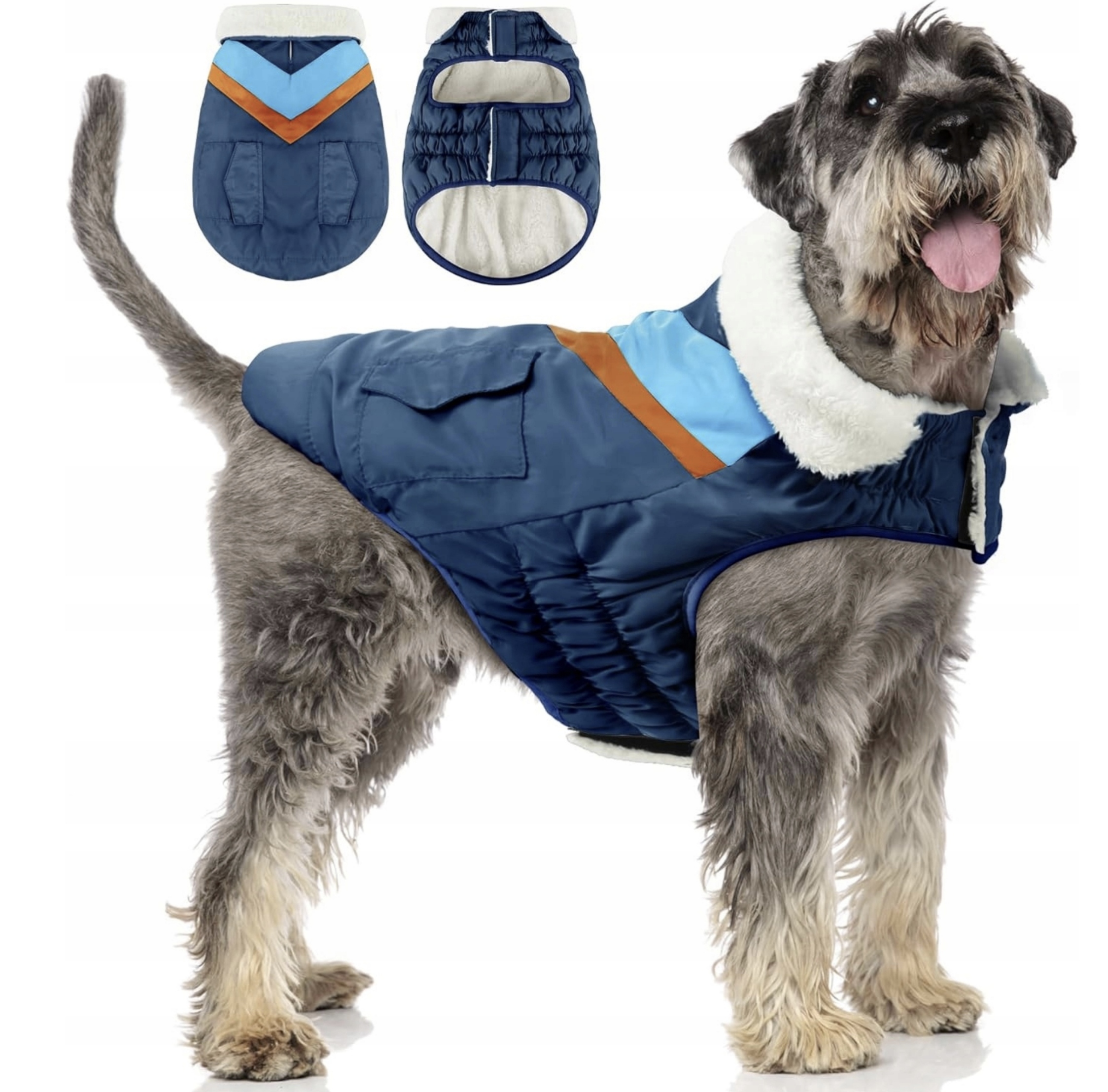 Levně Zimní bunda pro psa s podšívkou a límcem, modrá barva, 2XL