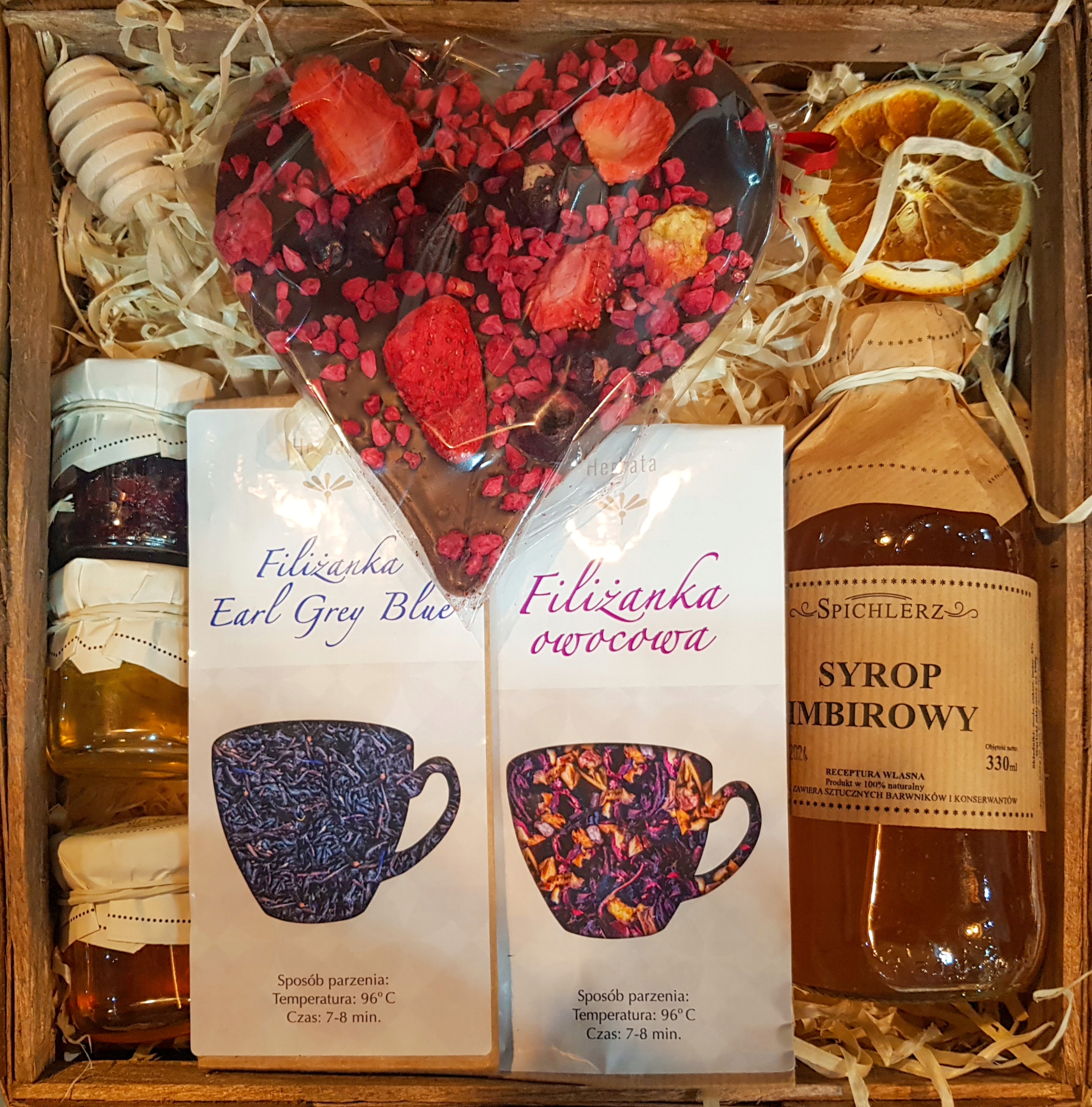 

Kosz Prezentowy Czekolada Syrop Herbaty