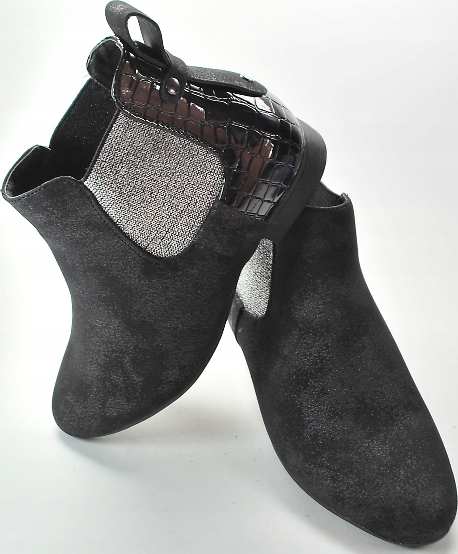 CZARNO SREBRNE ELEGANCKIE BOTKI SZTYBLETY r 33 Rozmiar 33