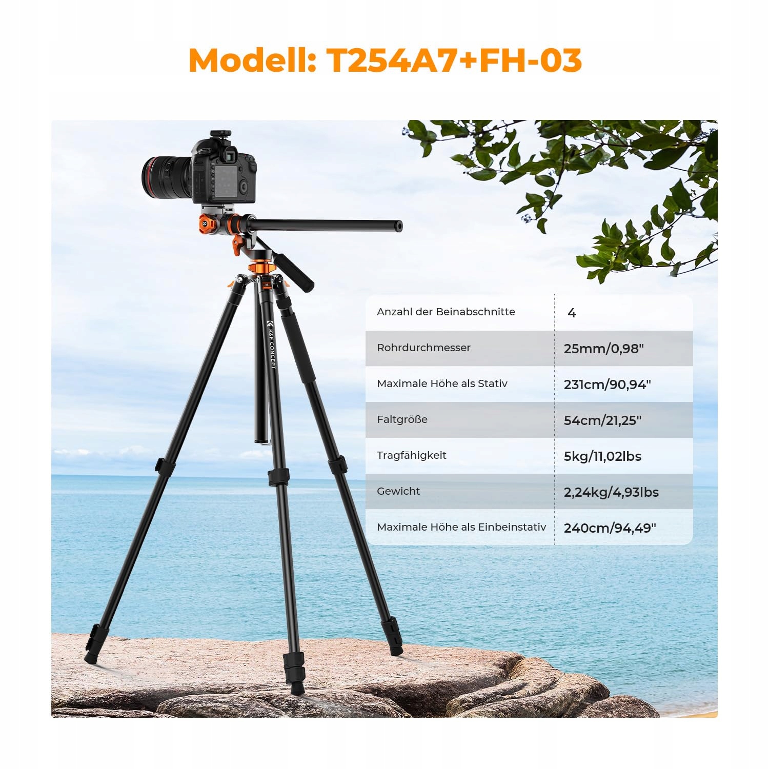 K&F CONCEPT Statyw Video Tripod 231cm Z Głowicą Fluidową Dla DSLR i Kamer — miniatura 2