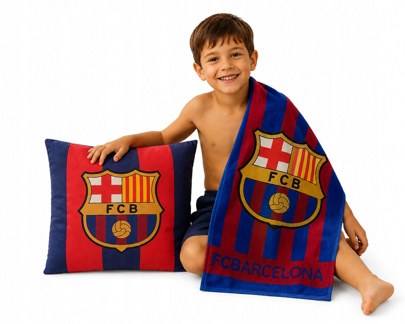 Fc Barcelona Zestaw Ręcznik Bawełniany Poduszka Barca Oficjalny Produkt