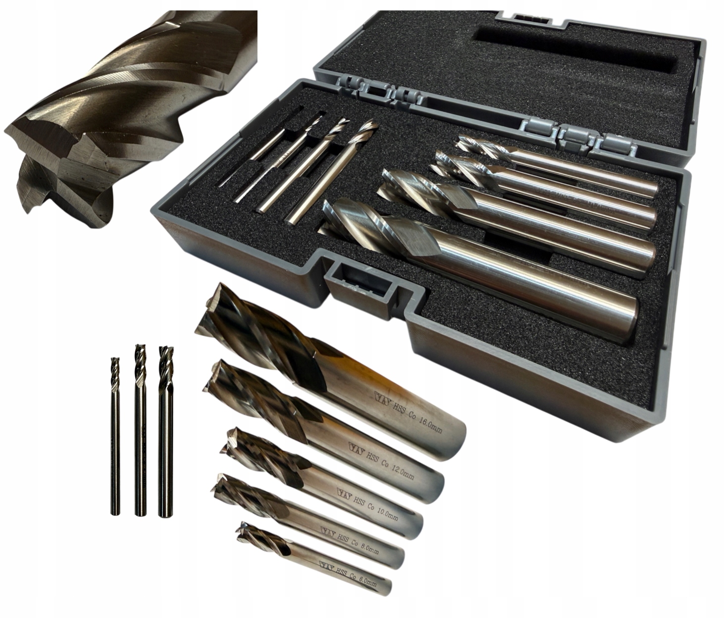 Zestaw frezów do metalu NFPa 4 piórowe HSS-Co Vis fi 3-16 mm 8 szt.