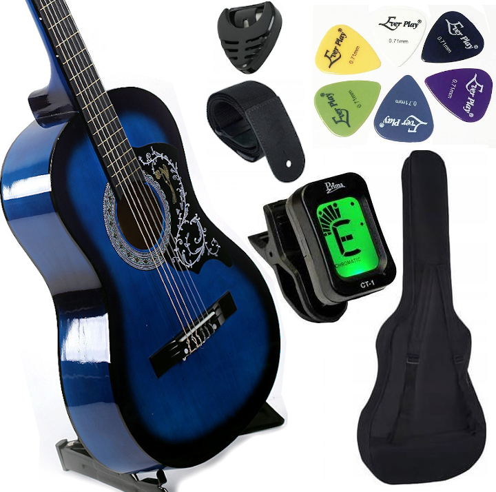 GITARA KLASYCZNA 3/4 MODENA K-10 AKUSTYCZNA + AKCESORIA. NIEBIESKA.