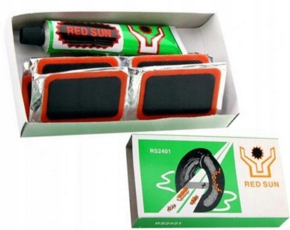 ŁATY WULKANIZACYJNE ŁATKI KLEJ DO DĘTEK OPON TACZKI QUADA MATERACA Model RS2401 SET