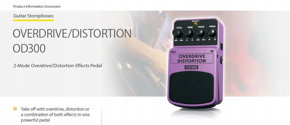 OD300 Overdrive Distortion Efekt podłog gitarowy przester Behringer + KABEL Rodzaj Gitarowe