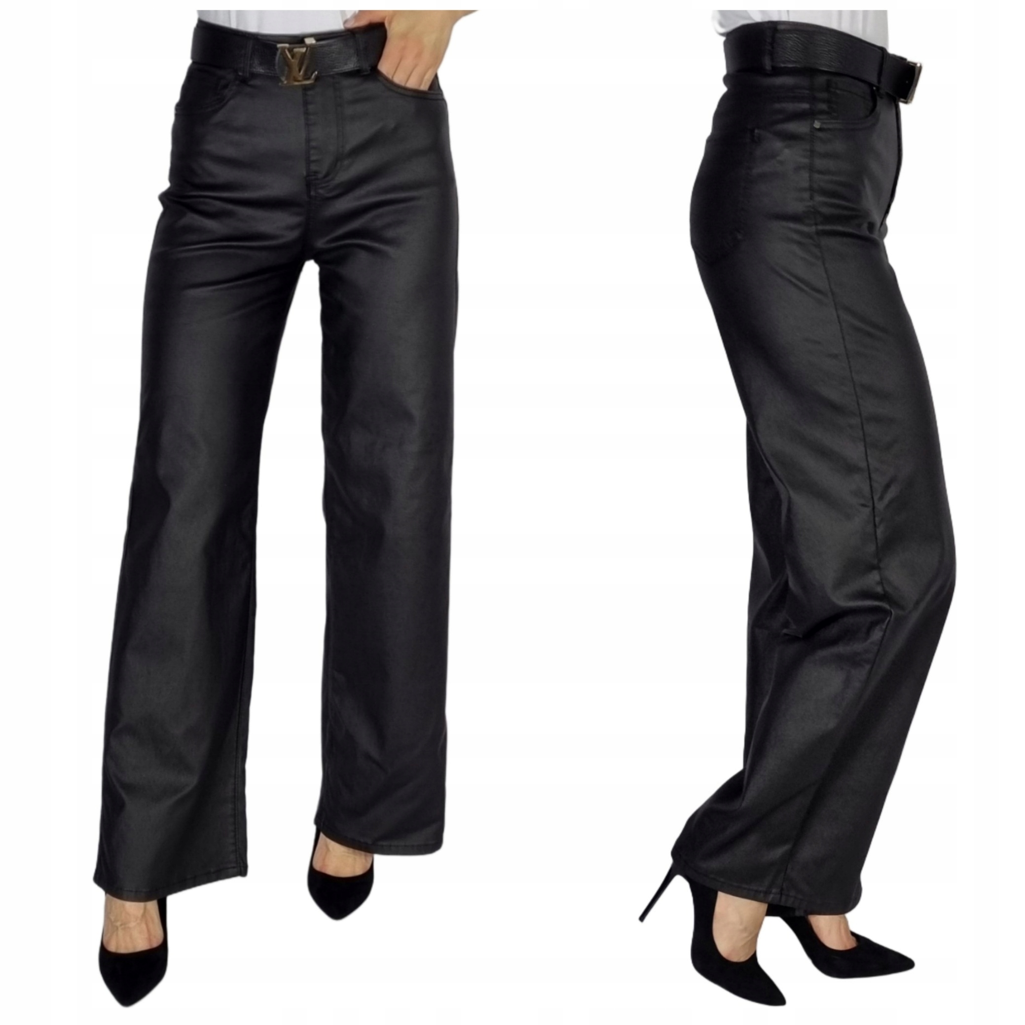 Spodnie Czarne Woskowane Szerokie Wide Leg Verden Jeans Rozmiar XXL