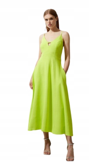 Karen Millen Zelená Šaty MIDI Na Ramínkách, Zip 36 B1F