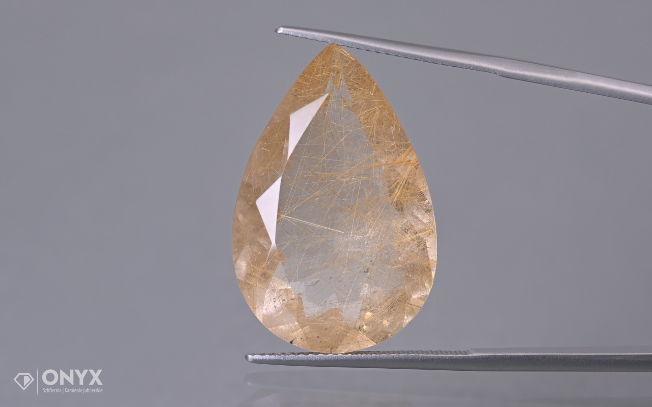 Křemen s rutilem fazetovaná slza 27,5x18,5 mm