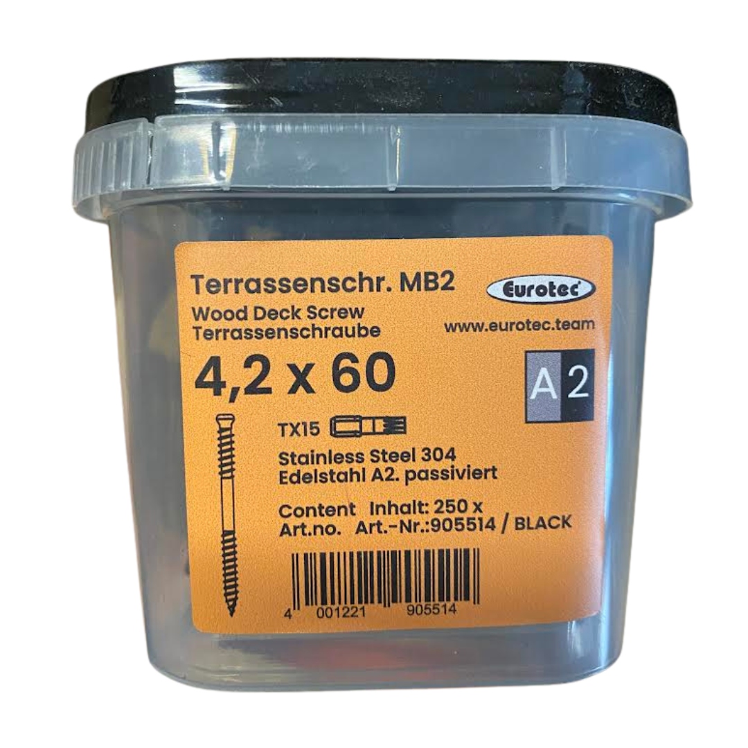 Eurotec Hapatec Terasový Šroub 4,2X60 250KUSŮ Černý TX15 Nerezová Ocel