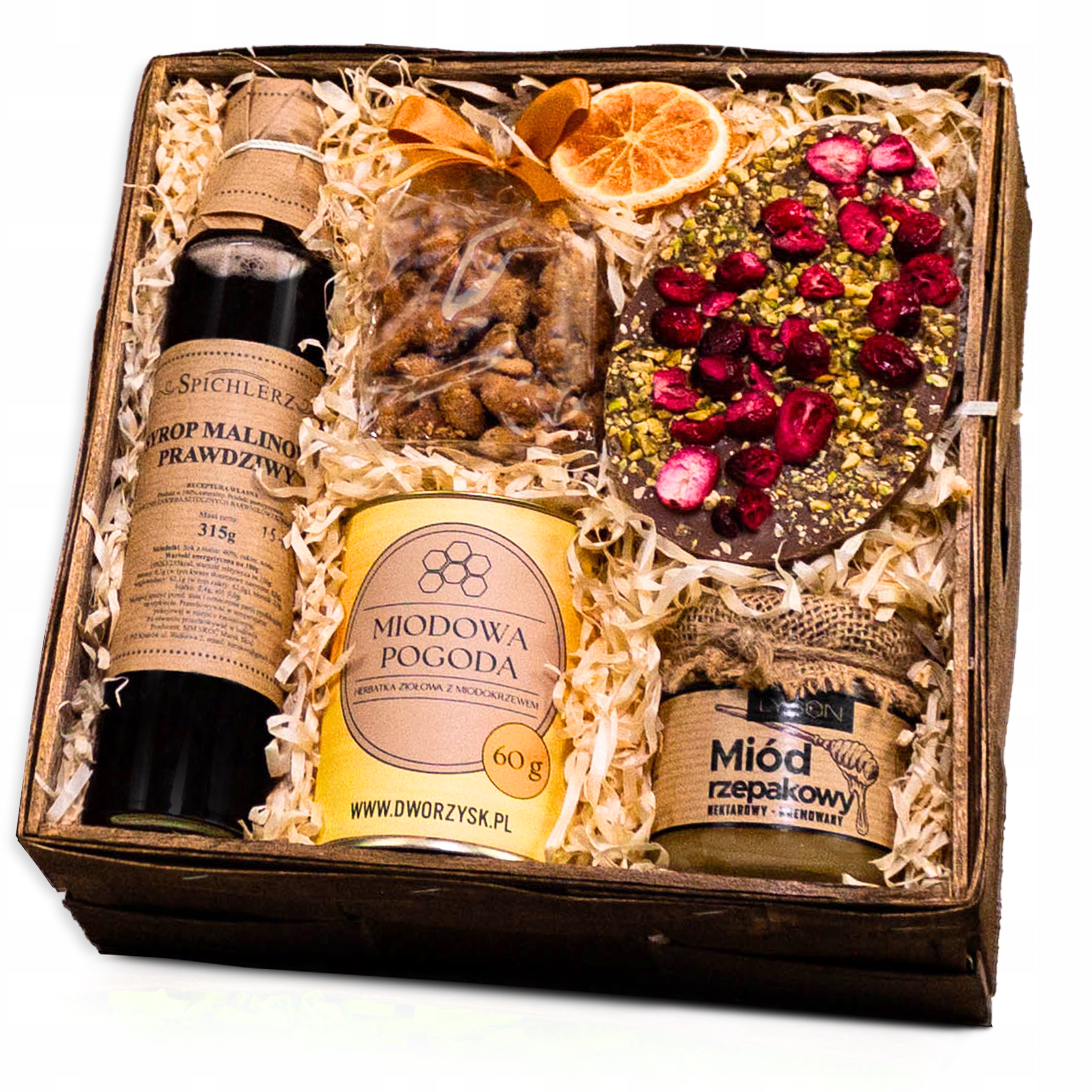 Levně Elegantní Dárkový Koš na Velikonoce sirup Čaj Medová čokoláda med