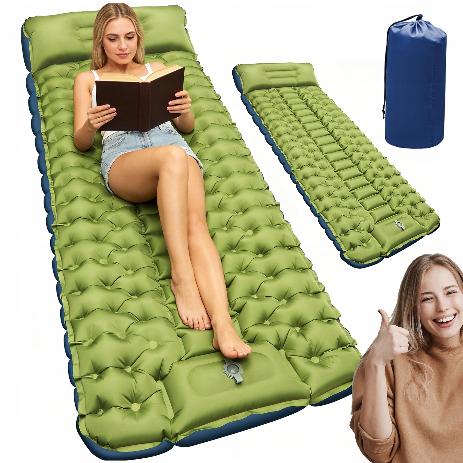 Turistická Karimatka Nafukovací Matrace Podložka Na Spaní 193*68*8 CM Olive