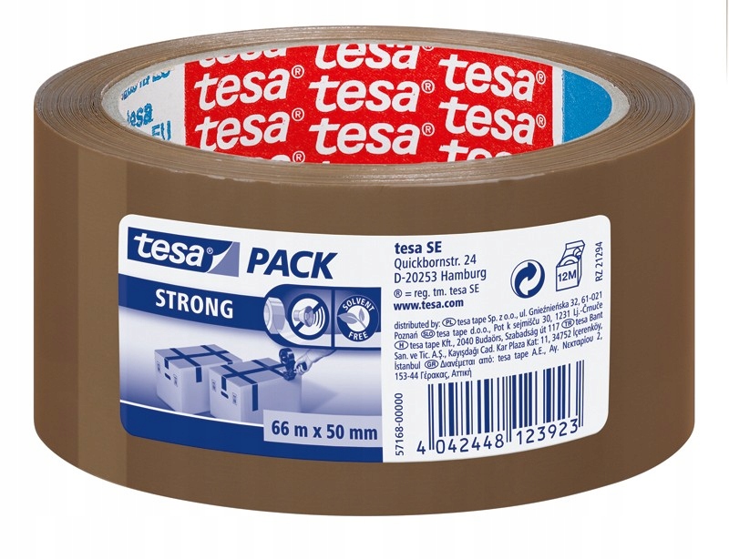 

Cichoodwijalna taśma pakowa 66m:50mm brązowa Tesa