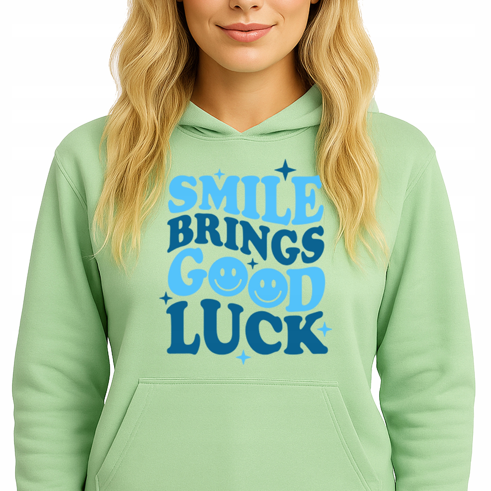 Mikina S Kapucí Zelená bavlněná mikina Módní Smile Brings Good Luck M