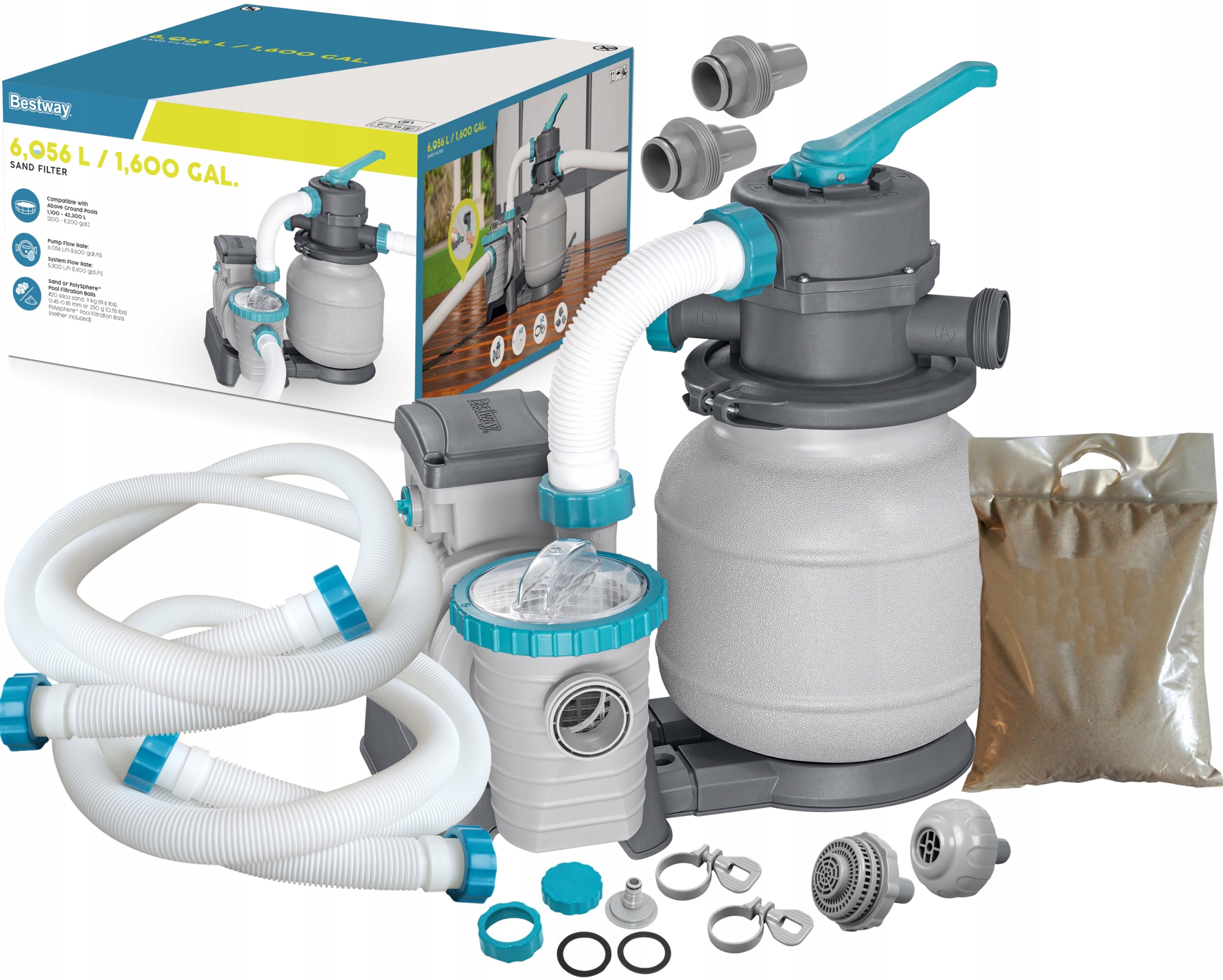 Bestway 58497 Pompa Piaskowa Filtrująca do basenów 6056L/h węże Piasek