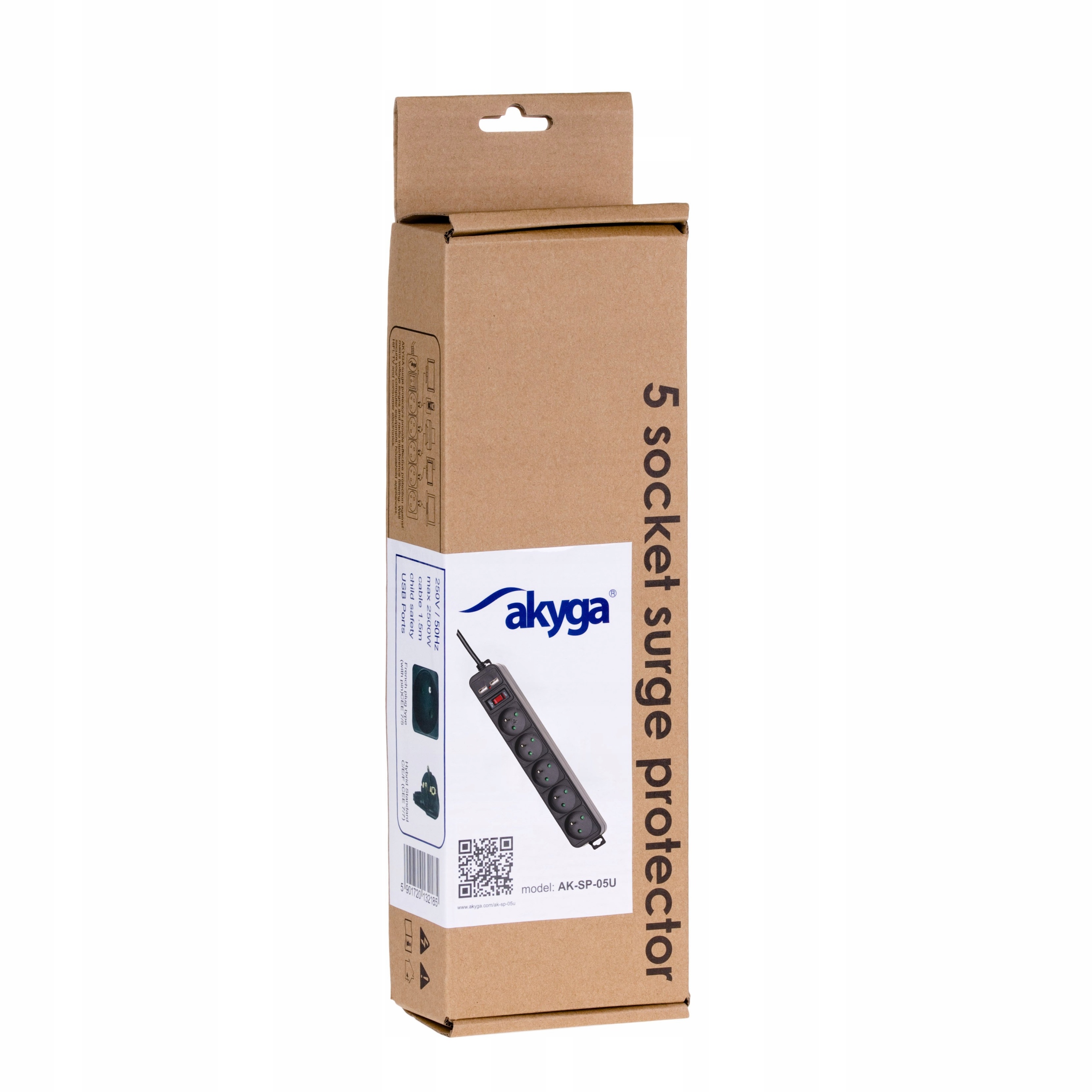 AKYGA Listwa przeciwprzepięciowa Akyga AK-SP-05U 5 gniazd CEE 7/5 (Typ E) 2x USB-A 1.8 m — 9