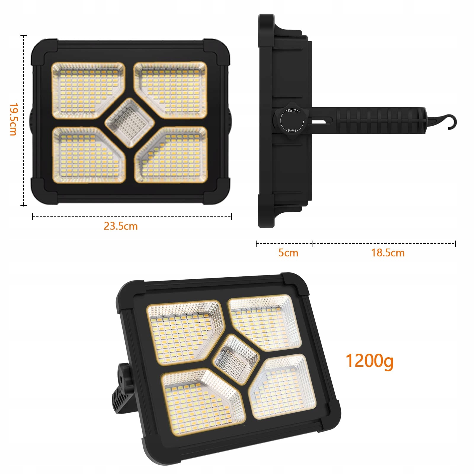 Reflektor budowlany LED, 200 W, do ponownego ładowania, z pilotem zdalnego — miniatura 6