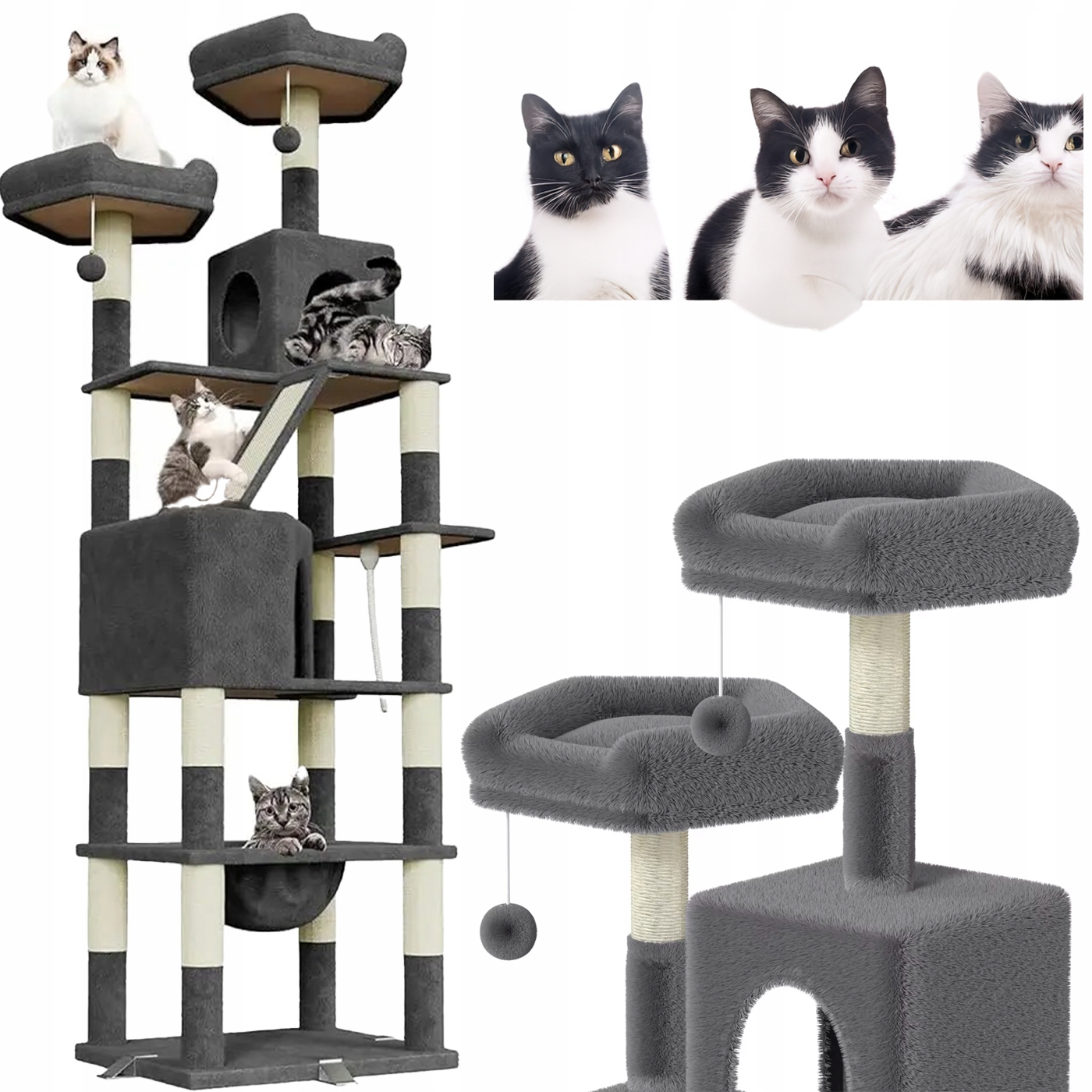 Levně Škrabadlo pro kočky XXL 208 cm Velký stabilní domeček Houpací síť Pelíšek Věž