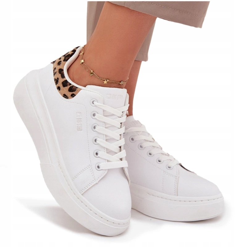 Dámské Tenisky Eko Kůže Platforma Big Star SS274247 Bílá Panterka 41
