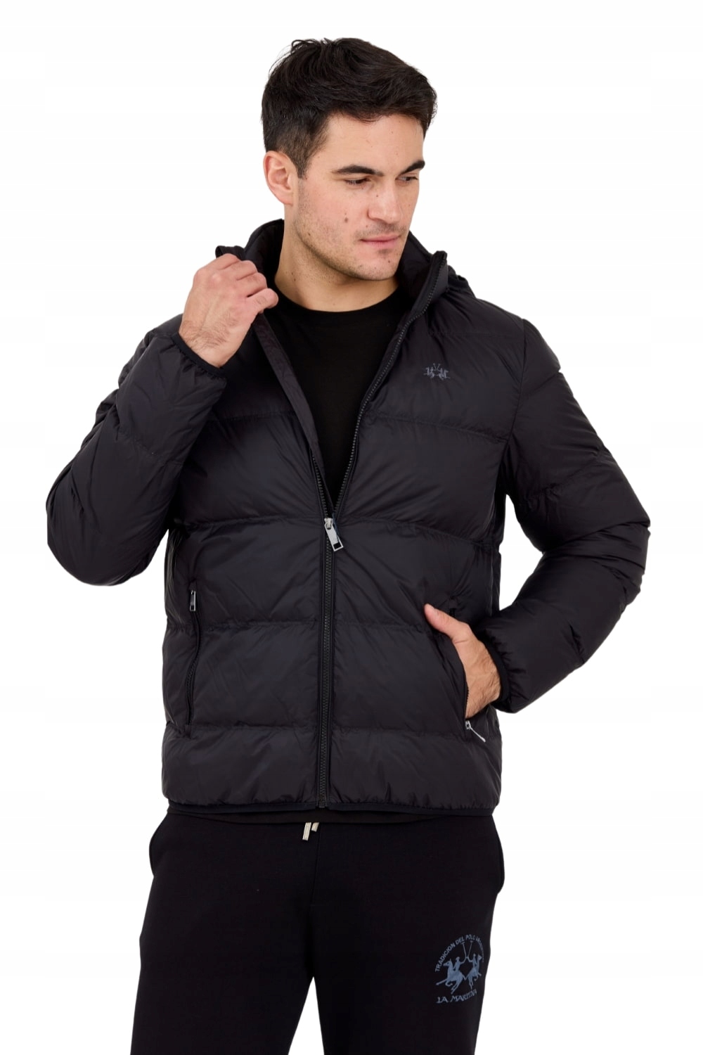 La Martina Man Černá prošívaná pánská bunda Outerwear Basic Nylon L