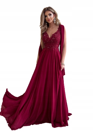 Borůvka Bordó Dlouhá Šaty s Gipiurou na svatební hostina ples a ples na ples S