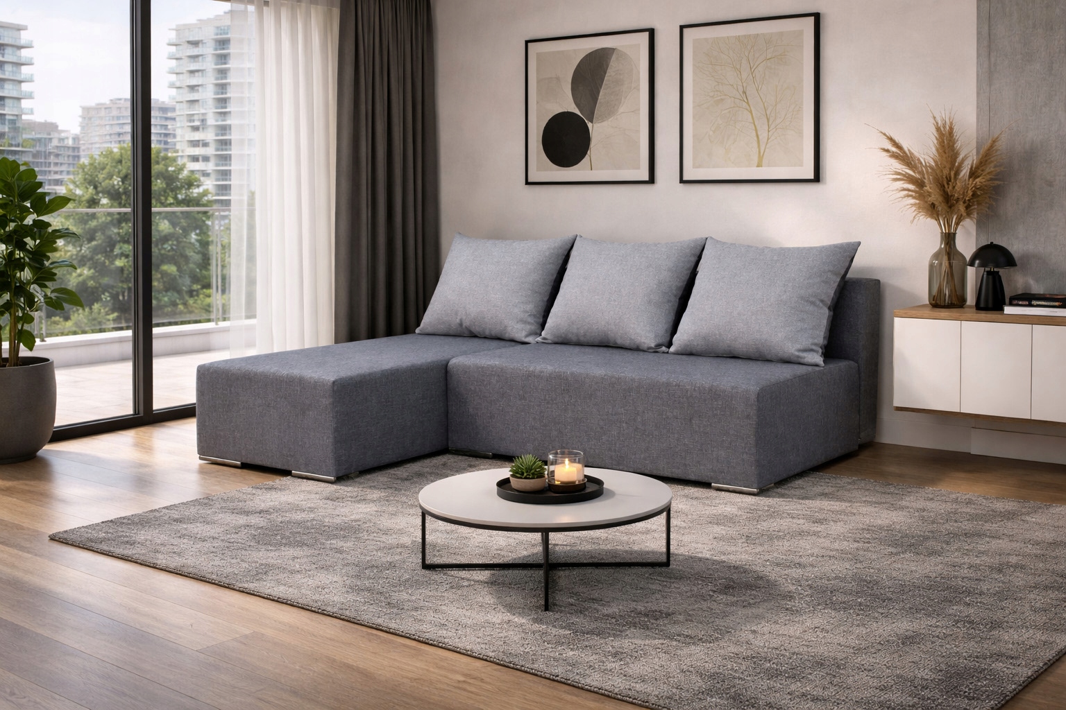 Rohová Sedací Souprava s funkcí spaní Ecco Grafitová/Šedá