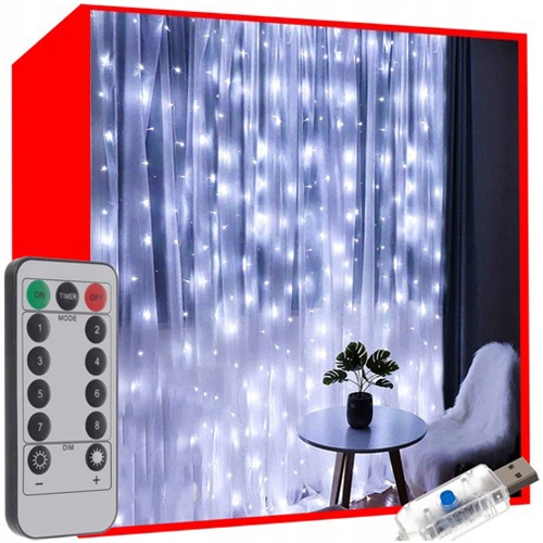 KURTYNA ŚWIETLNA DO OKNA 300 LED 3D NA PILOTA