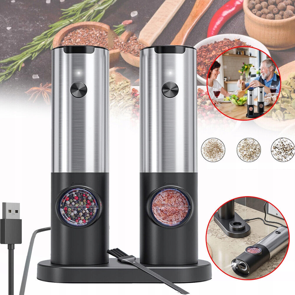 ELEKTRYCZNY MŁYNEK DO SOLI I PIEPRZU, ŁADOWANY PRZEZ USB, ZE ŚWIATŁEM LED
