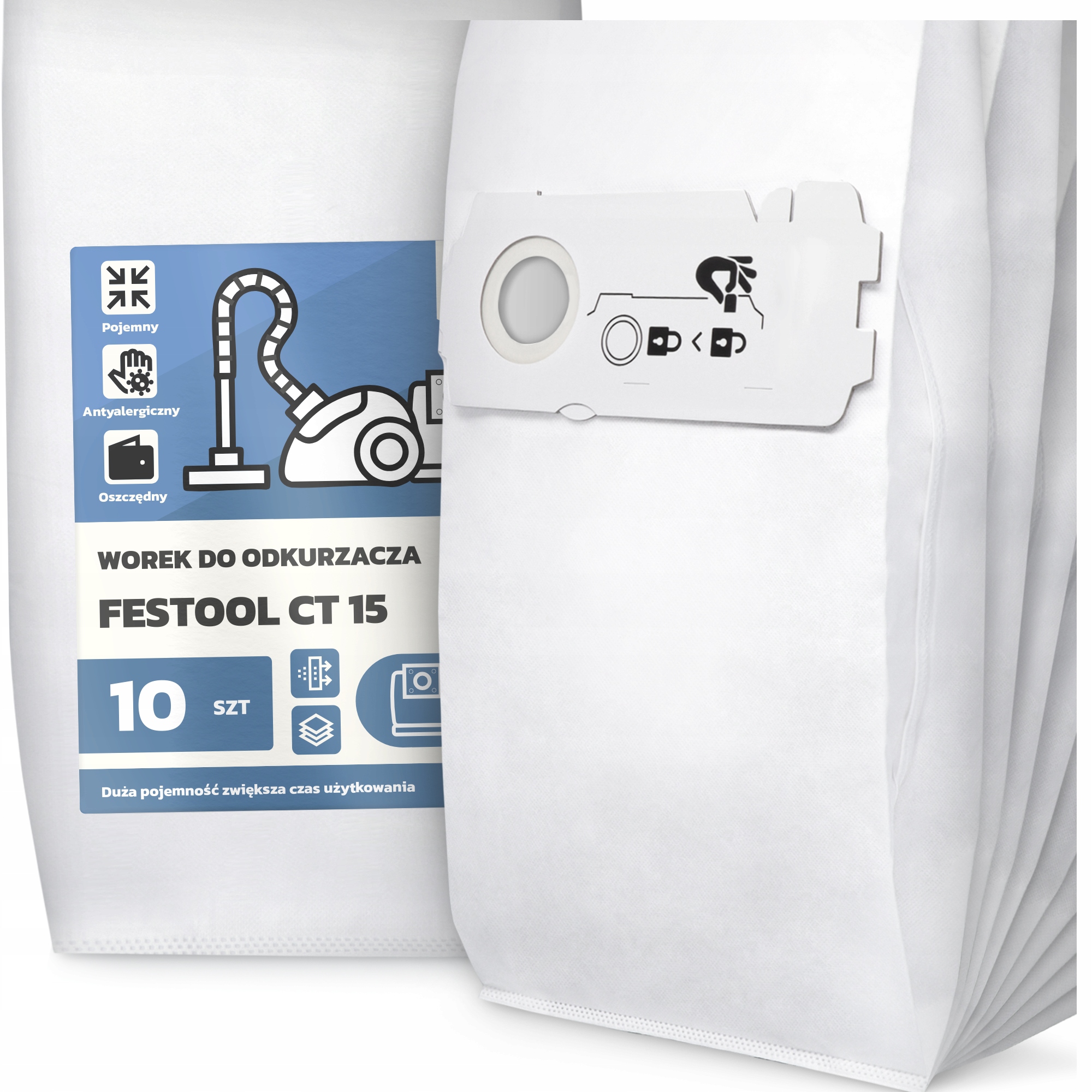 10 x Sáček Do Vysavače Festool Ct 15 Syntetický Textilní Velký Sáčky G9-W