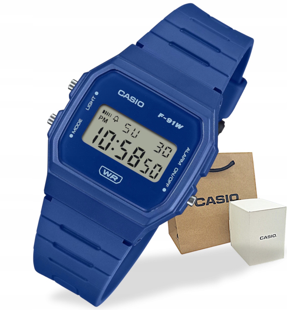 Modré mládežnické hodinky na řemínku Casio Vintage F-91WB Gravírování Bonus