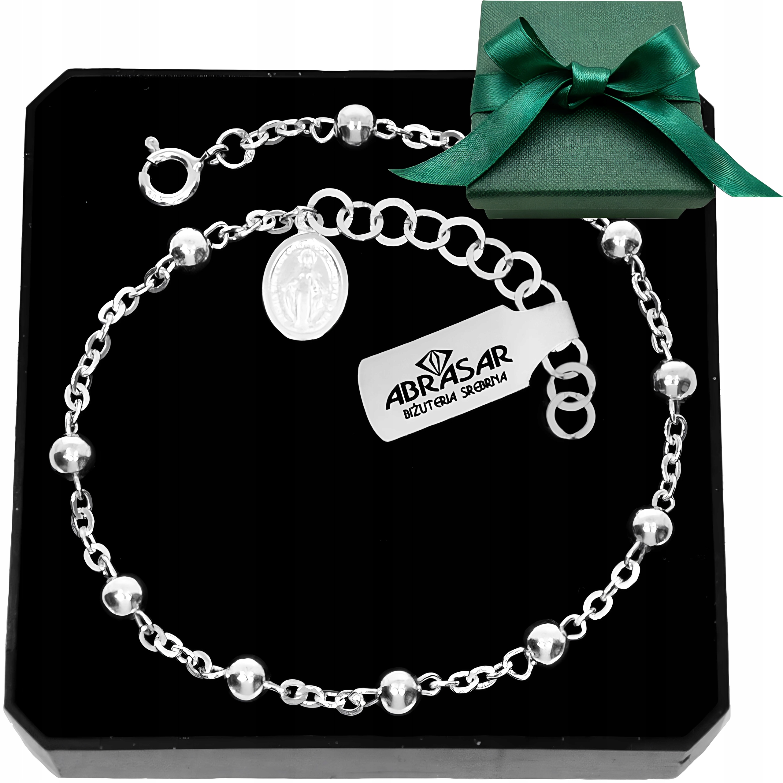 SREBRNA BRANSOLETKA RÓŻANIEC DZIESIĄTKA RÓŻAŃCA NA RĘKĘ