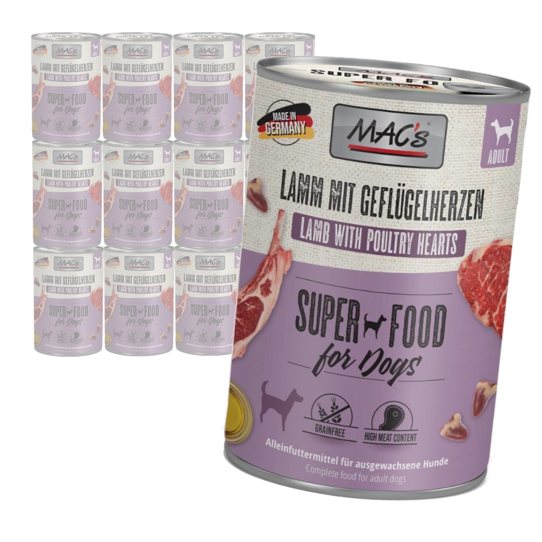 Levně MAC's Dog Bezobilné Vlhké Krmivo pro psa Jehněčí srdce Drůbeží 12x400g