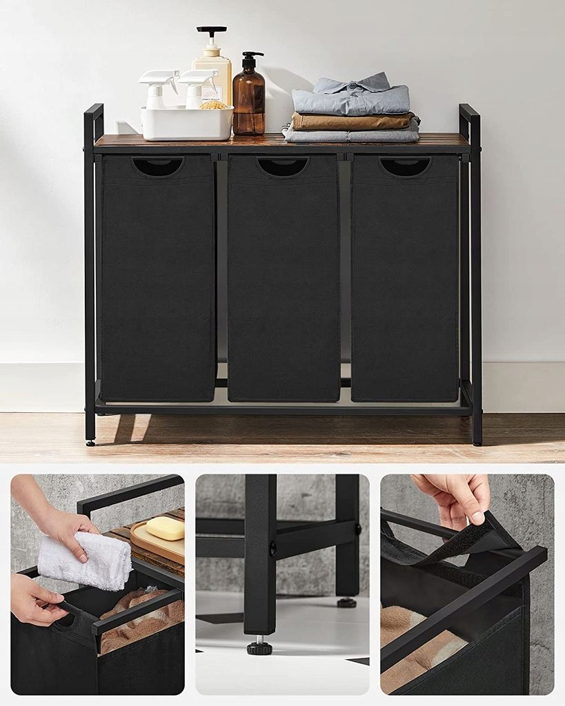 SZAFKA ŁAZIENKOWA półka do łazienki KOSZ NA PRANIE Kolor mebla czarny odcienie brązu