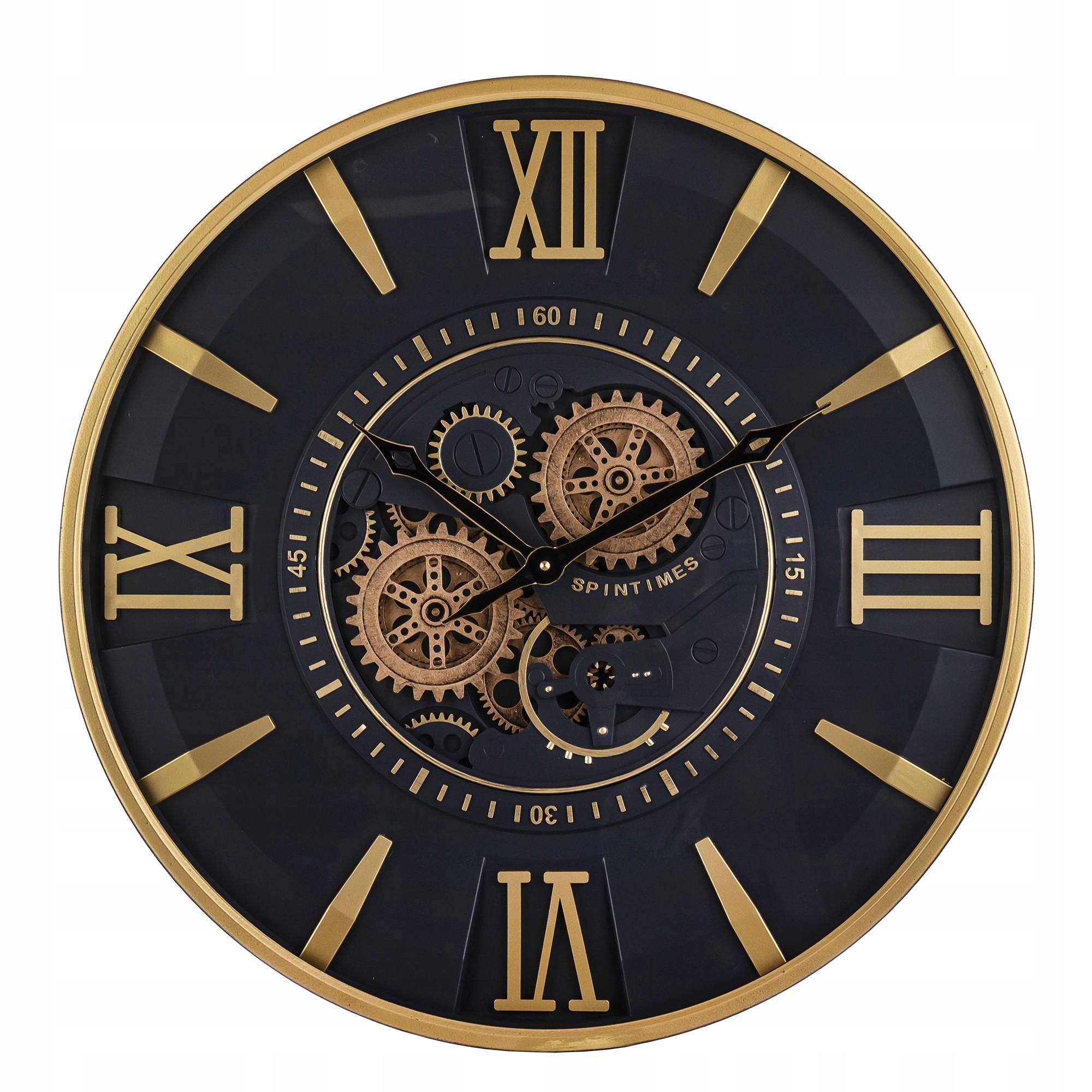 Nástenný okrúhly hodinový strojček čierny zlatý glamour Treviso kovový, štýlový závesný