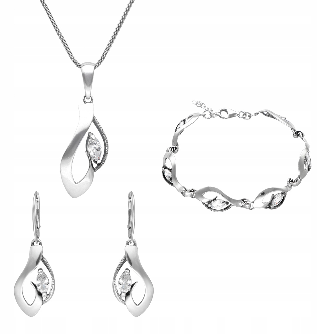 Stříbrný set 925 s bílým zirkonem Náušnice Přívěsek náramek