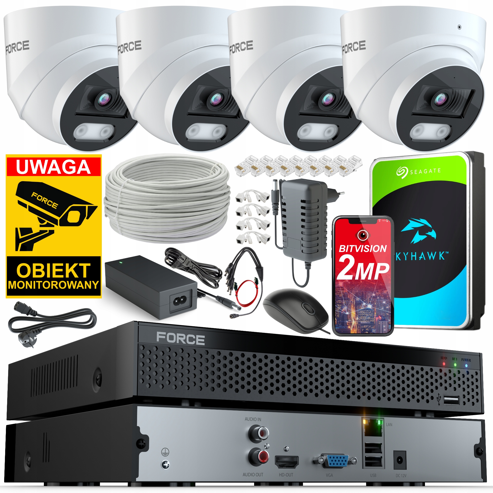 Force Monitorovací sada 4x Ip kamera 2MPx Full Hd záznamník Aplikace