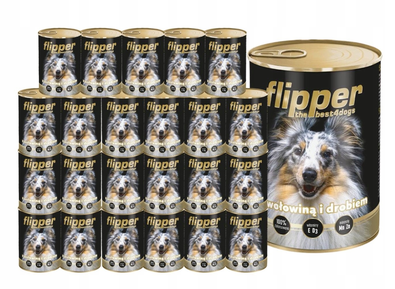 Levně Flipper vlhké krmivo pro psy s hovězím a drůbežím masem 24x400g Dolina Noteci