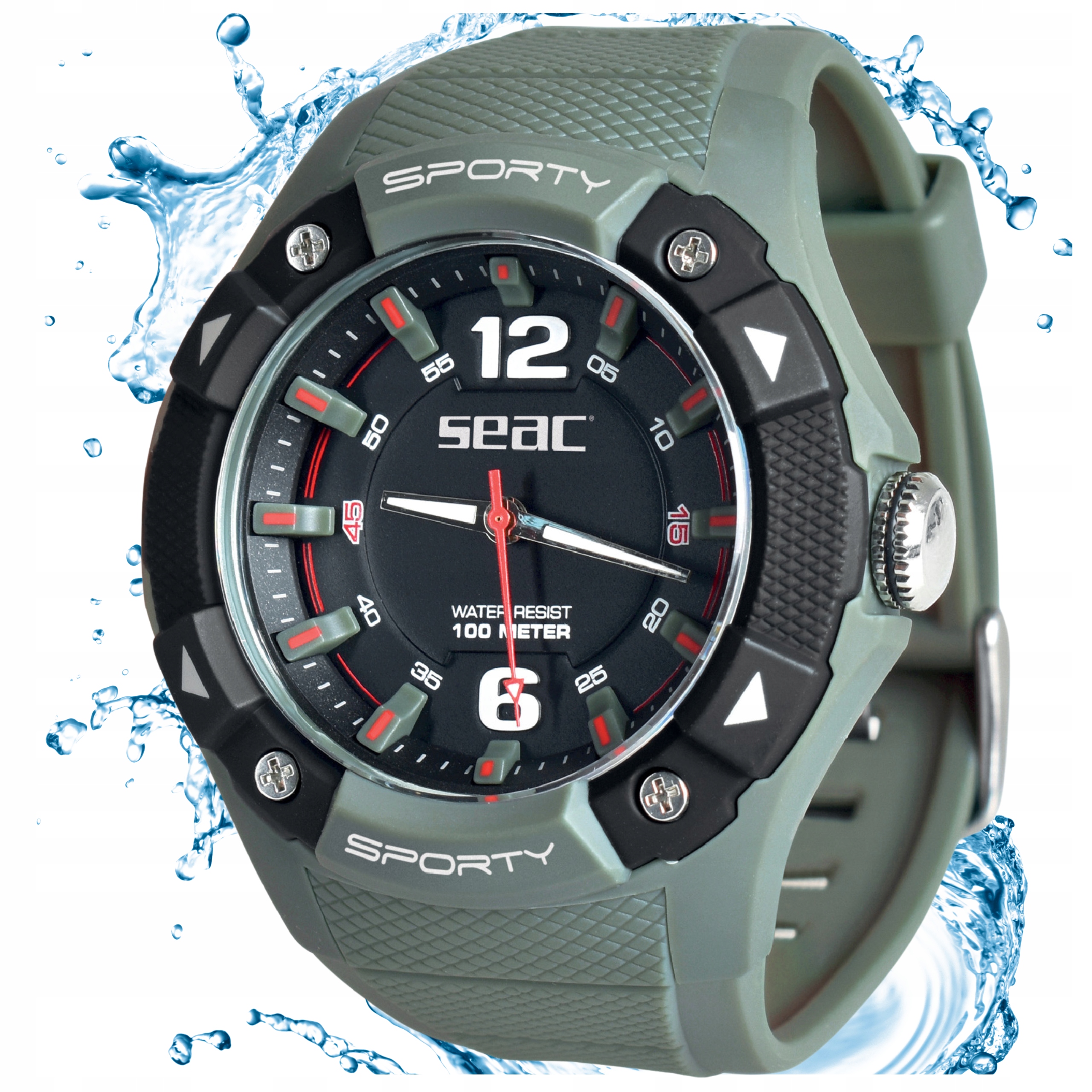 Sportovní potápěčské hodinky Seac Sporty voděodolné do 100 m, barva khaki