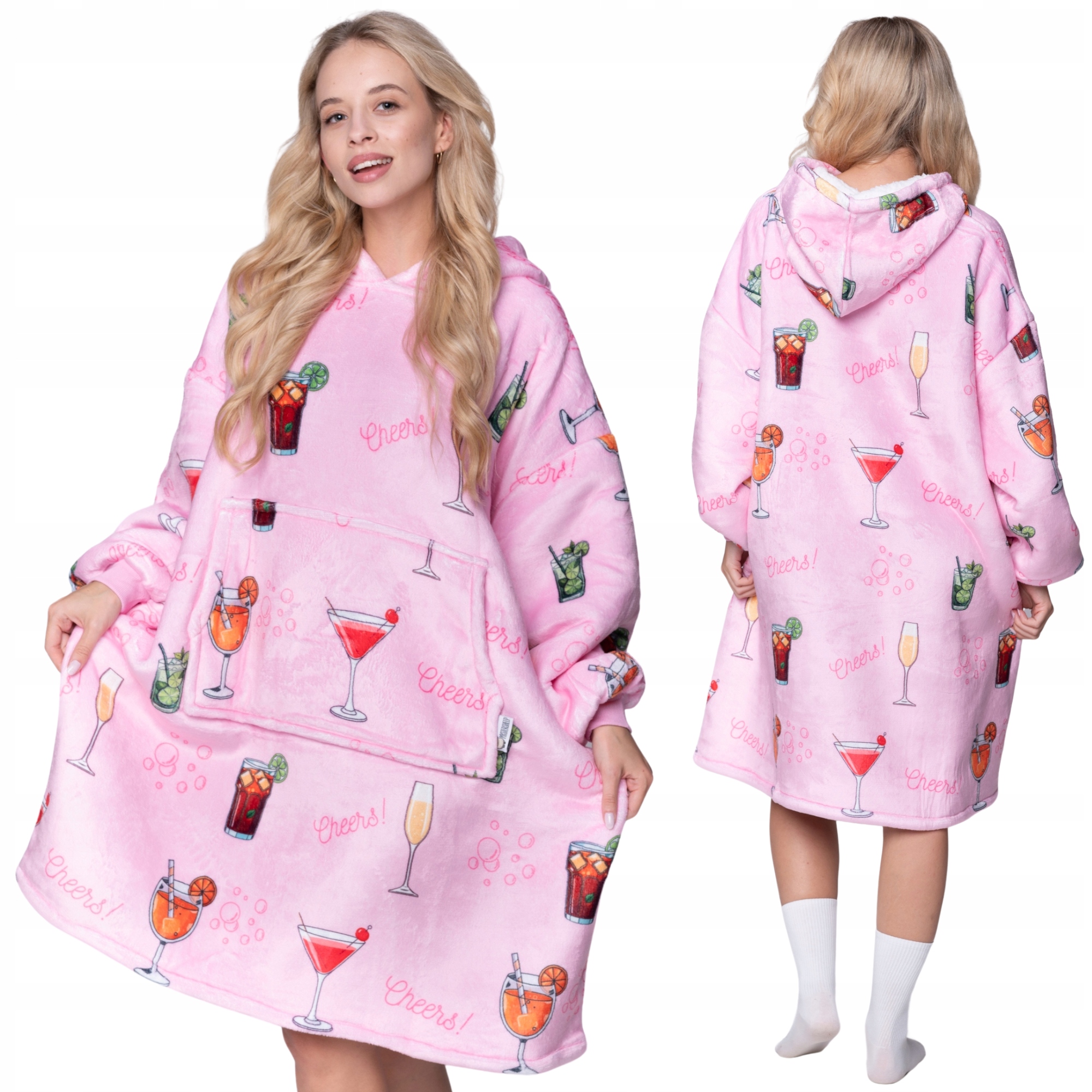 Koc Bluza Oversize Ciepła Gruba Kocobluza 2w1 Drinki Wielkanoc