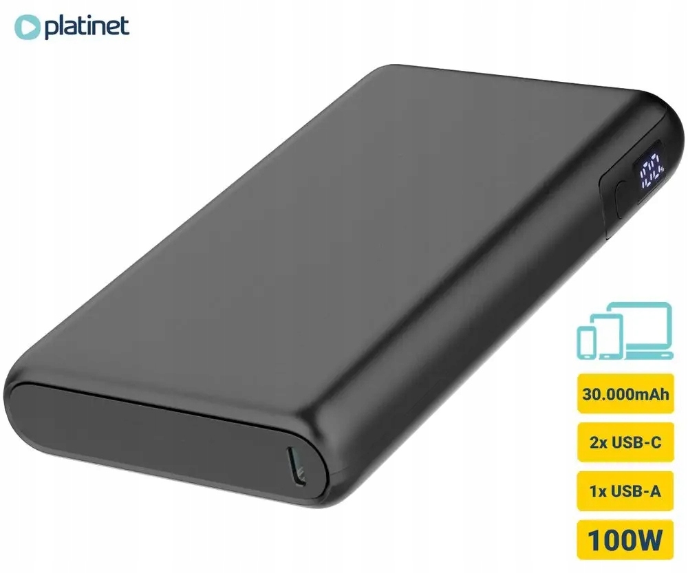 Power Banka Pro Notebook 30000 mAh 100W Usbc Pd Rychlé Nabíjení Mac Ipad LCD