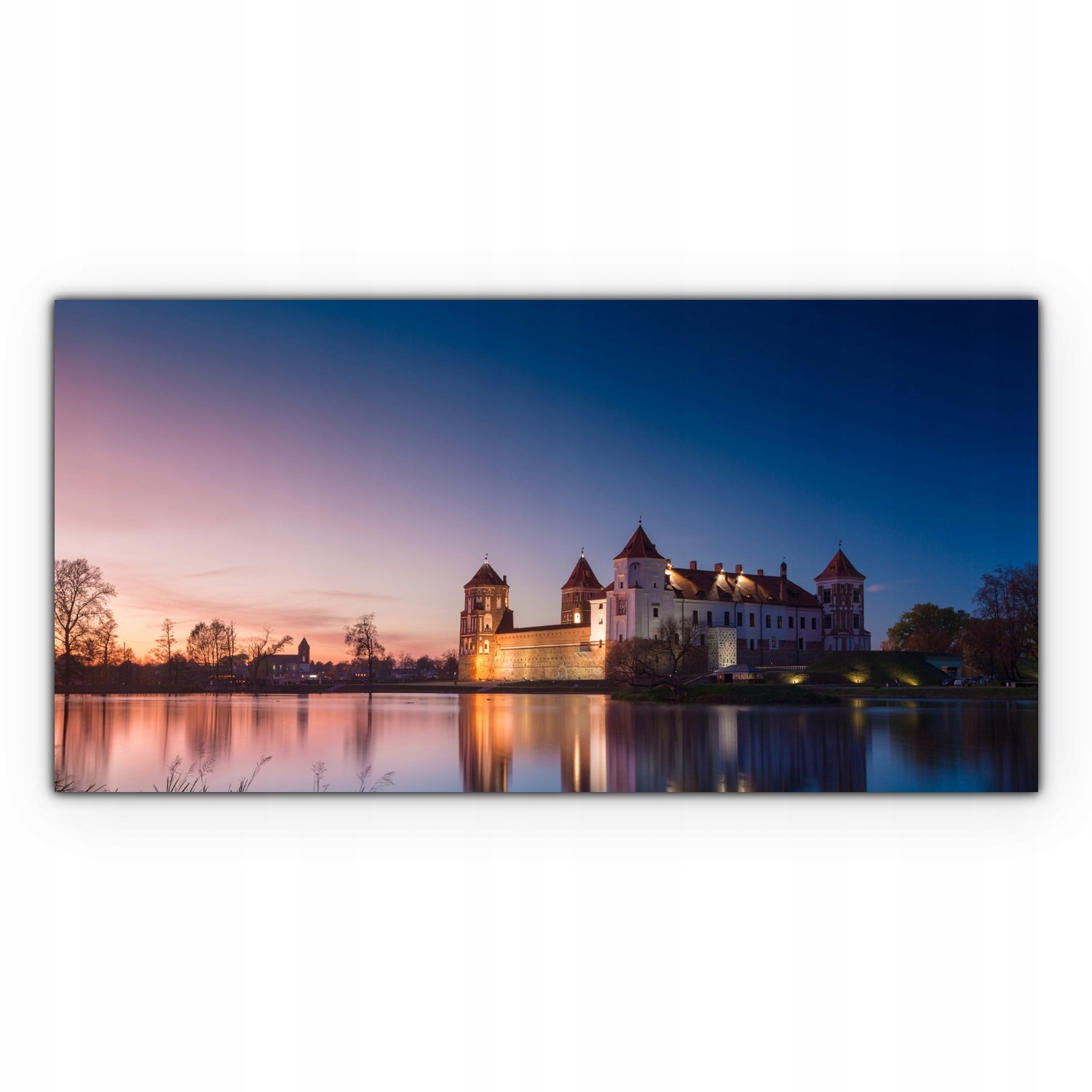 

Obraz na płótnie z foto 140x70 Zamek Jezioro Noc