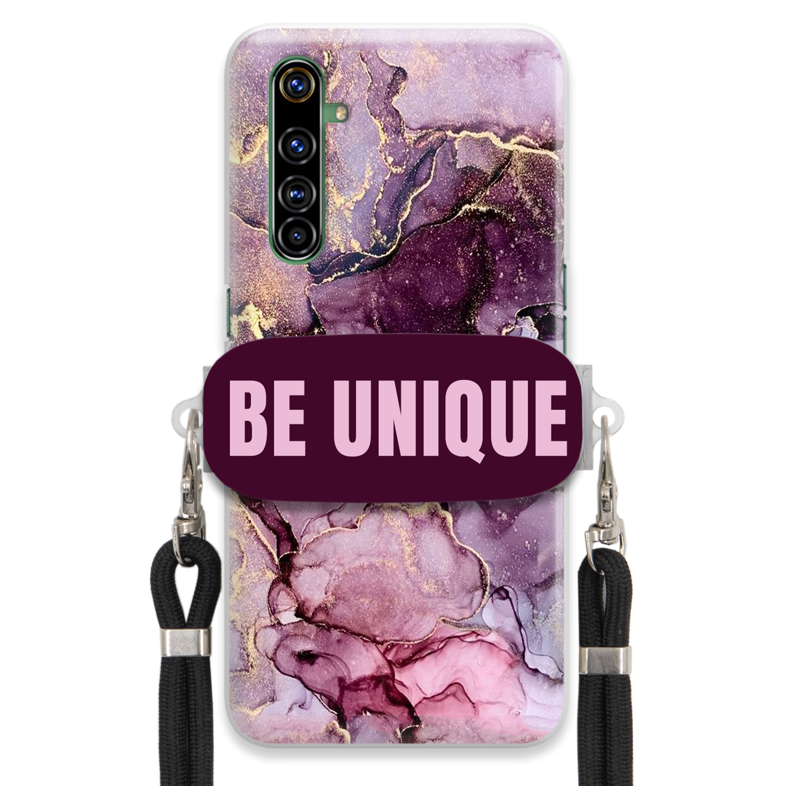 Pouzdro pro Realme X50 Pro Držák Šňůrky Černá Fialová Mramor Be Unique