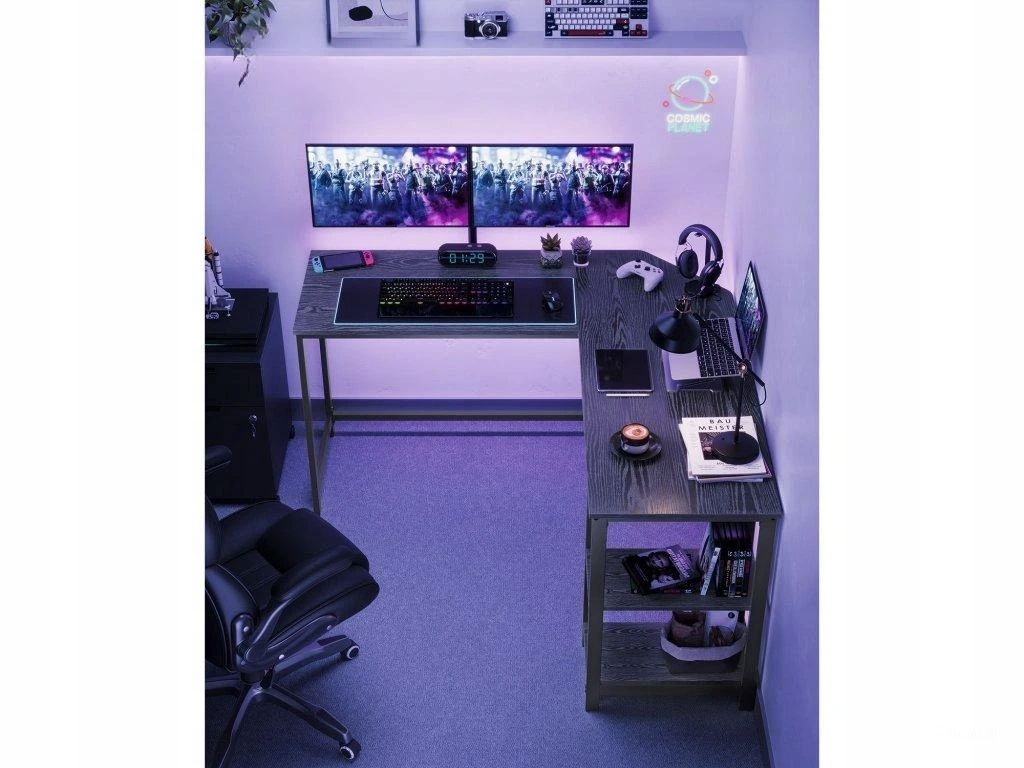 Pc stôl rohový industriálny 138 x 138 cm čierny