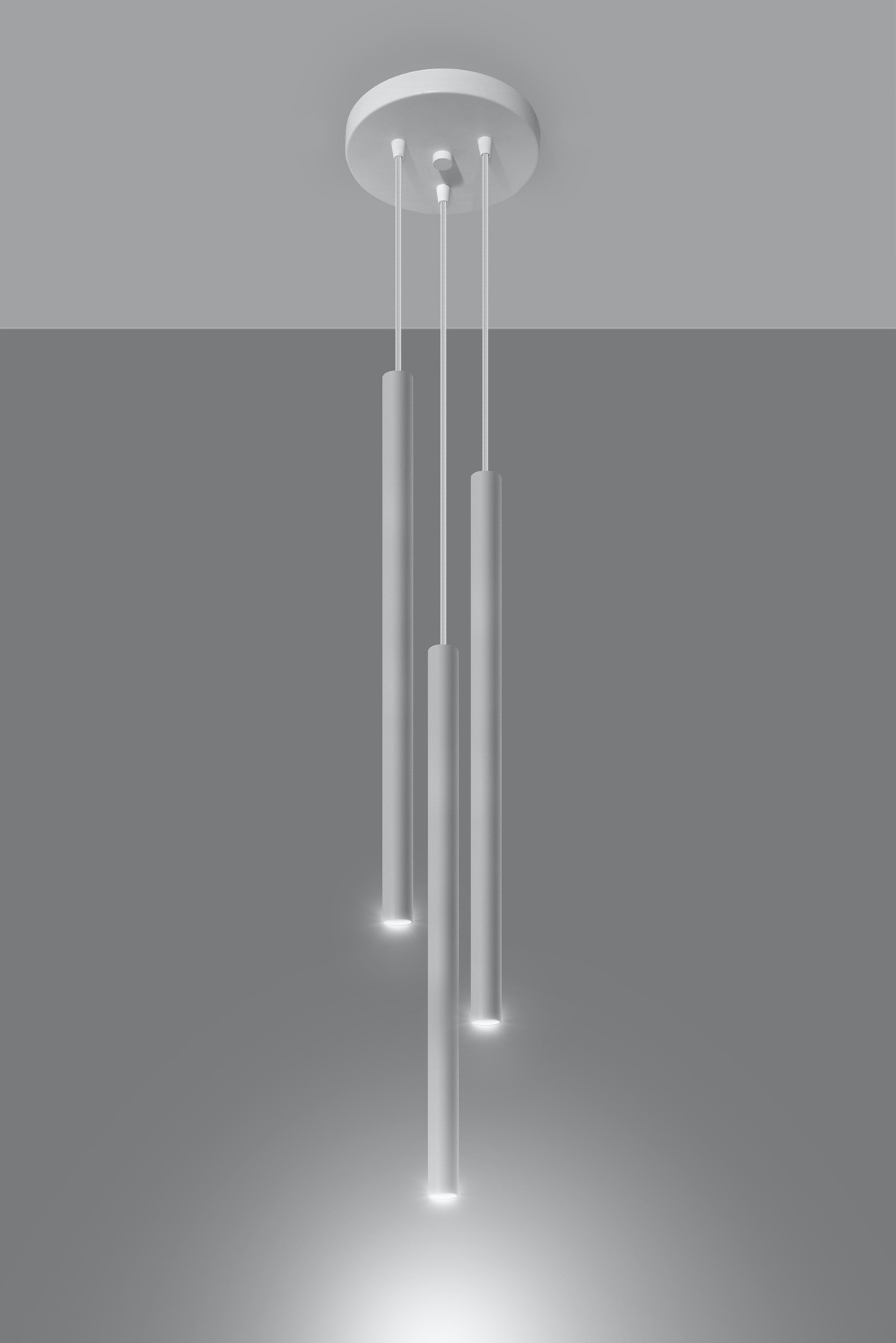 Jednoduchá trojitá biela závesná lampa Pastelo 3P; do spálne, do obývačky