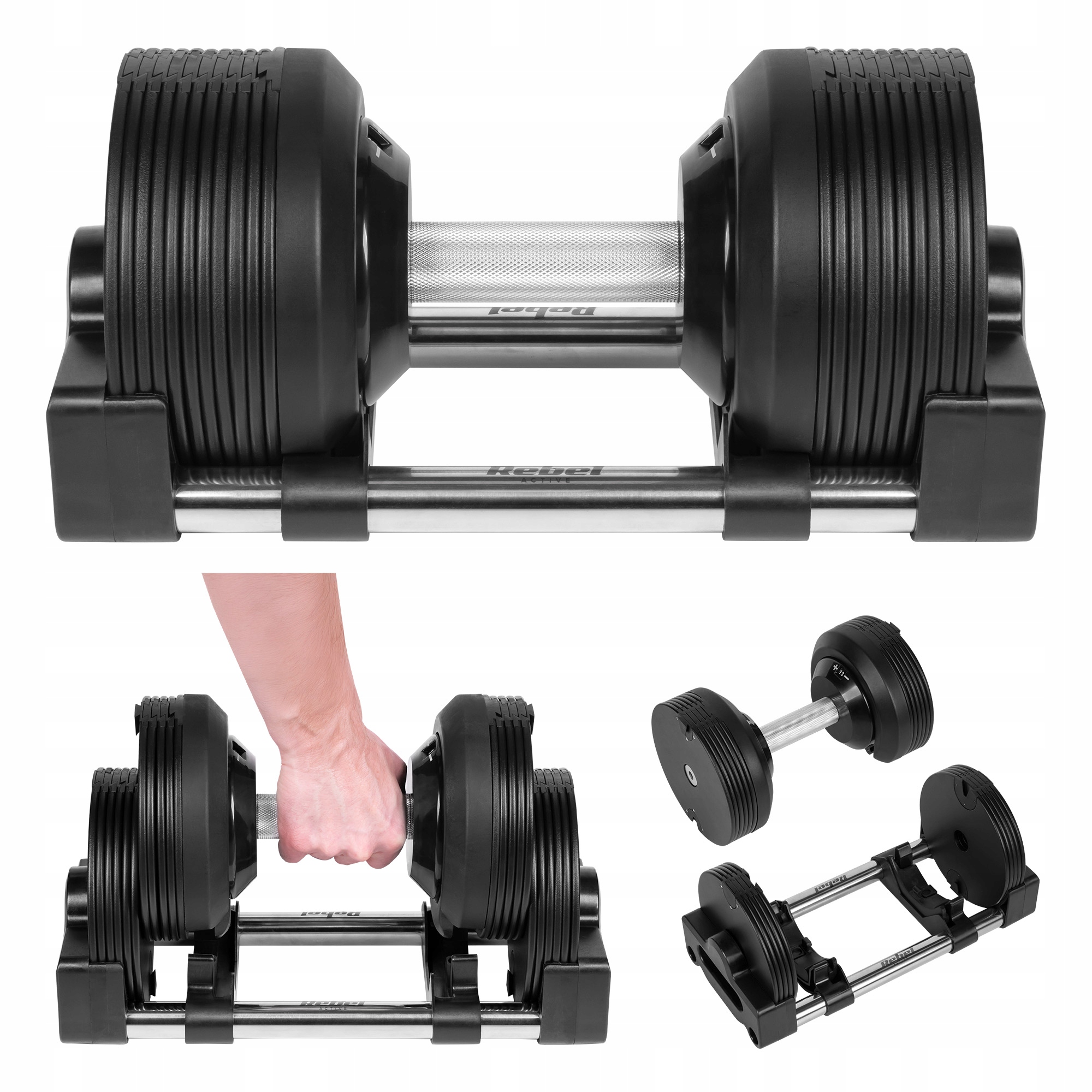 Hantel żeliwny regulowany automat 24 kg skok co 1kg Rebel