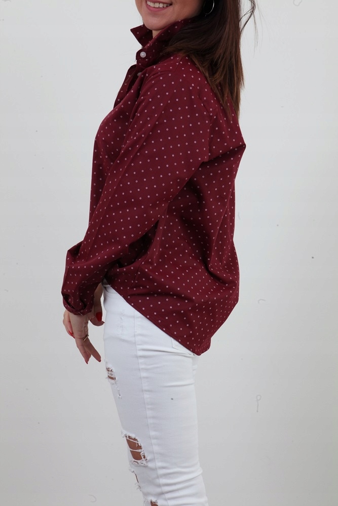 KLASYCZNA BORDOWA KOSZULA PROSTA CIEKAWY PRINT NADRUK *L/XL Kolor czerwony