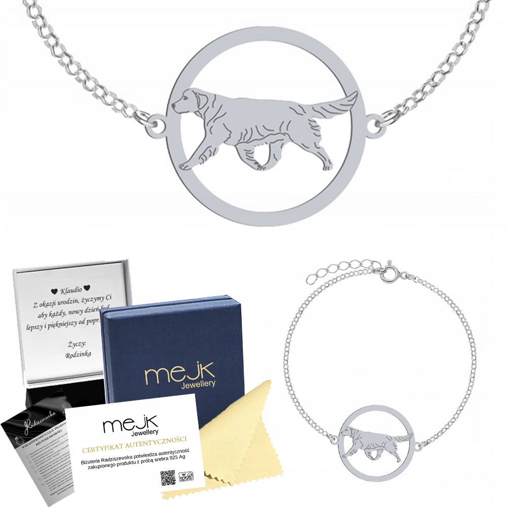 Stříbrný náramek se psem Zlatý retrívr 925 Dárek Šperky Gravírování