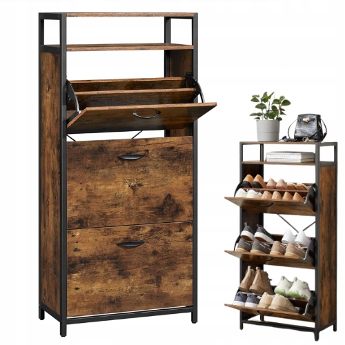 Loftová skrinka na topánky, priestranná a vysoká, rustikálna hnedá