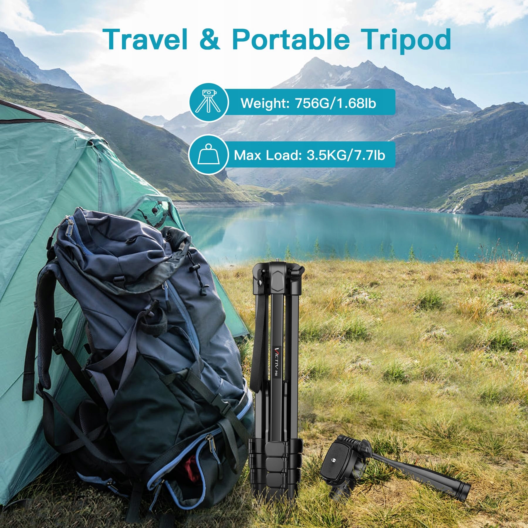 VICTIV Statyw Kamera Telefon 172cm Aluminiowy Tripod DSLR iPhone Sony — miniatura 6