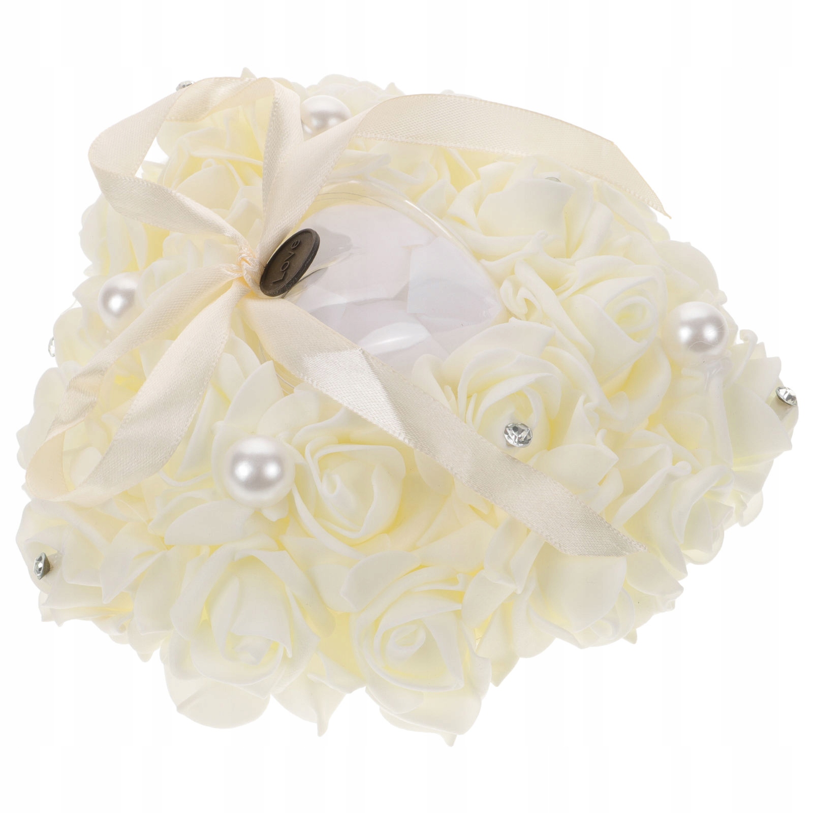 PODUSZKA NA OBRĄCZKĘ SERCA Z PERŁOWYM DETALEM