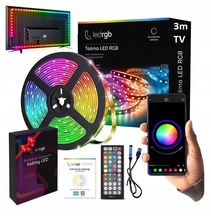 Taśma LED USB 5050 TV RGB 3M Ledy do Telewizora Podświetlenie PILOT APKA 5V